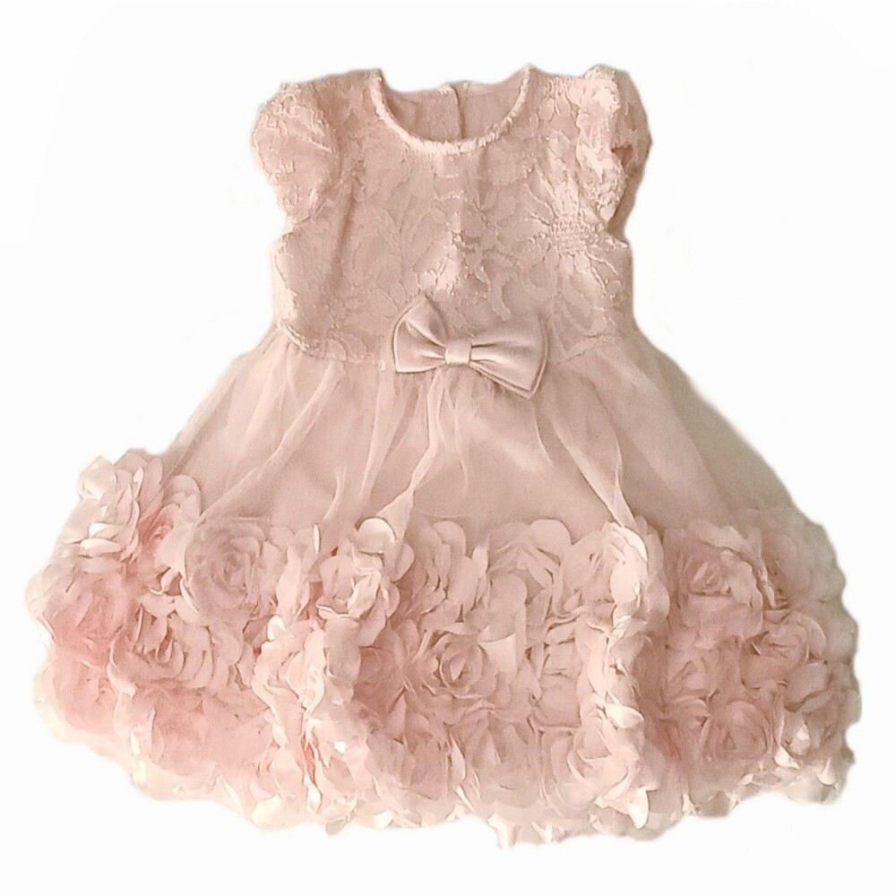 Nannette Baby Pink Lace Flower Petal Bubble Dress sz 24M Girls